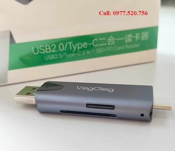 Đầu đọc thẻ nhớ SD/TF USB/TypeC 2in1 VegGieg V-C305